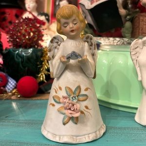 Vintage HOMCO Angel bell holding blue bird